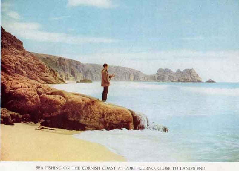 sea fishing on the cornish coast at porthcurno, close to lands end